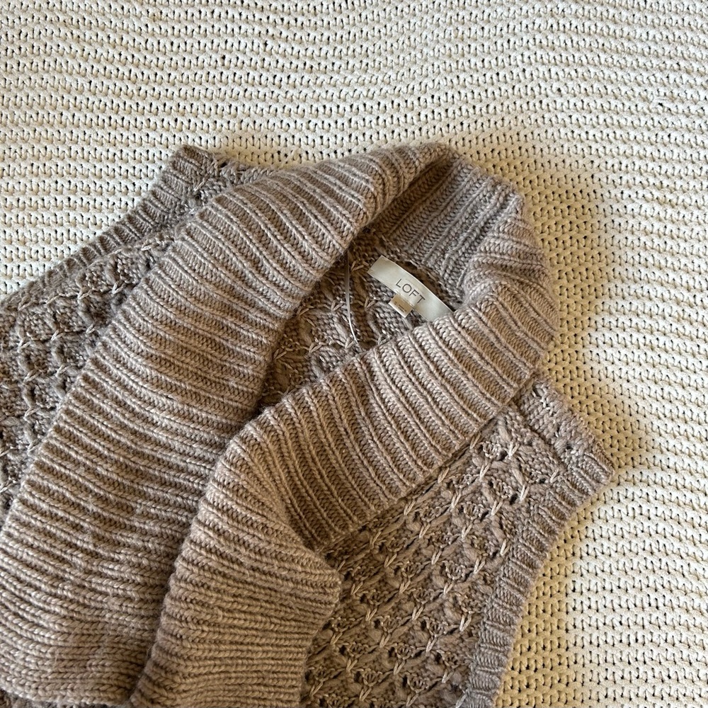 LOFT Taupe Shawl Collar Knit Sweater Vest
